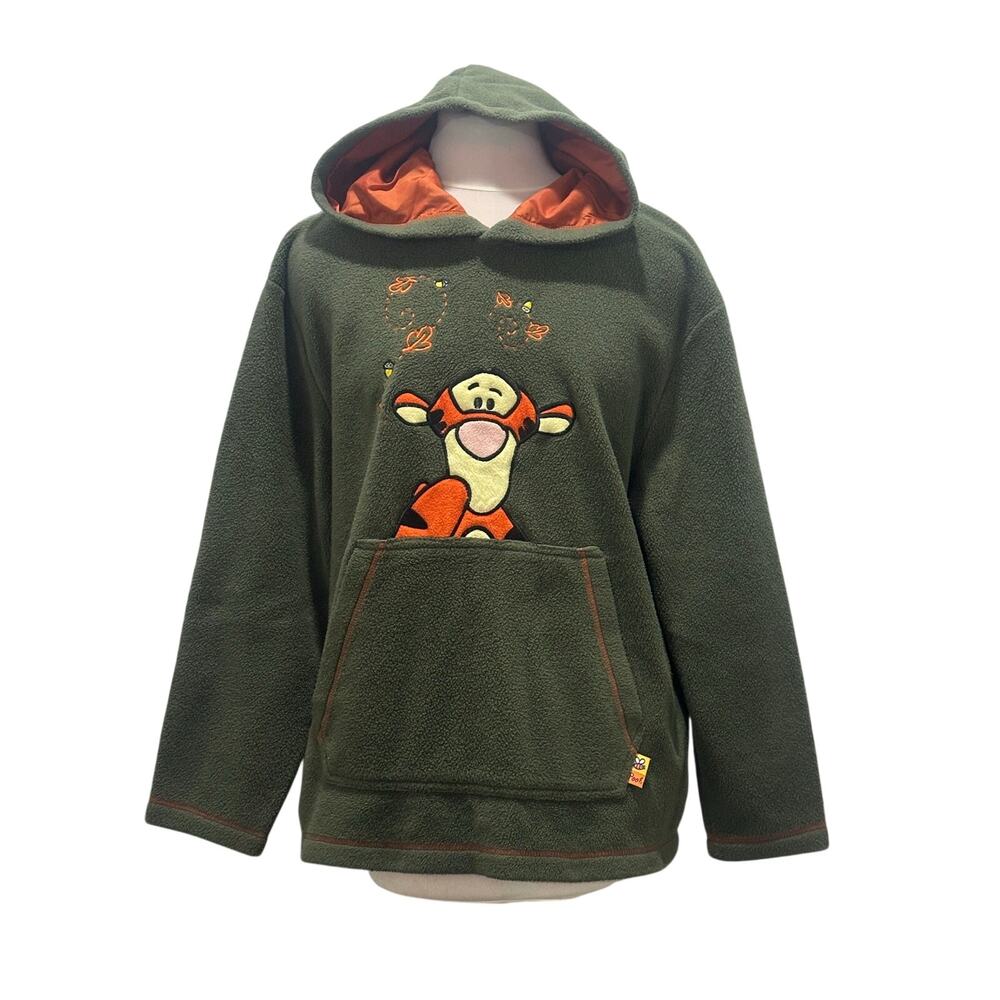 VINTAGE Disney Pooh TIGGER Green Orange Embroidered Appliqued Hoodie SMALL VTG